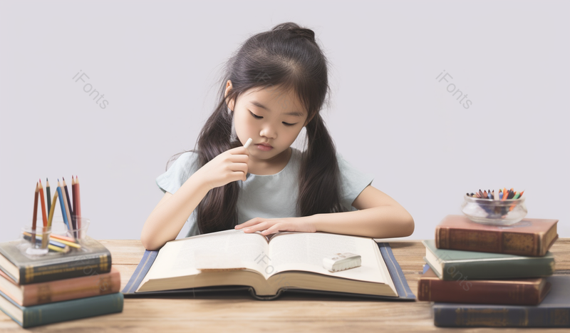苦恼思考女学生写作业,高清,摄影图,摄影图片,图片大全,摄影图免费下载